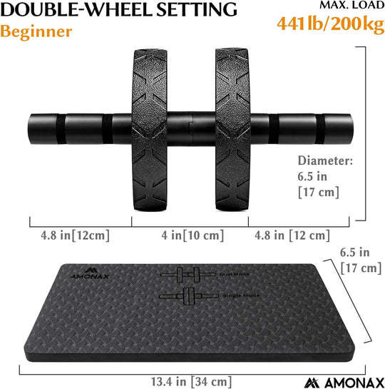Convertible Ab Wheel Roller with Large Knee Mat for Core Abs Rollout Exercise. Double Wheel Set with Dual Fitness Strength Training Modes at Gym or Home