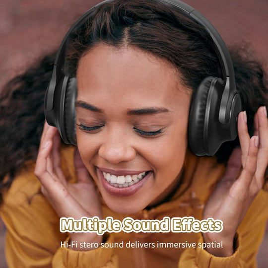Bluetooth Headphones over Ear, 65 Hours Playtime Wireless Headphones with Microphone, Foldable Lightweight Headset with Deep Bass,Hifi Stereo Sound for Travel Work PC Cellphone (Black)