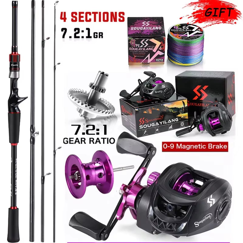 Fishing Rod Reel Combo 1.8~2.1M Carbon Fiber Casting Rod and 7.2:1 Gear Ratio Baitcasting Ree Max Drag 10Kg for Bass