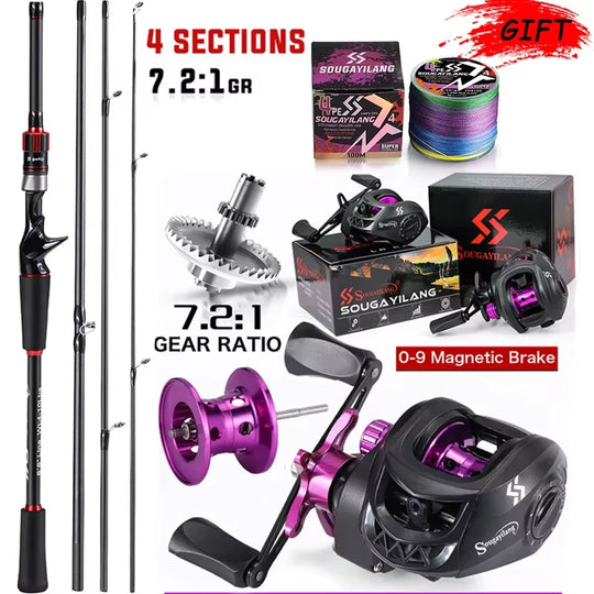 Fishing Rod Reel Combo 1.8~2.1M Carbon Fiber Casting Rod and 7.2:1 Gear Ratio Baitcasting Ree Max Drag 10Kg for Bass