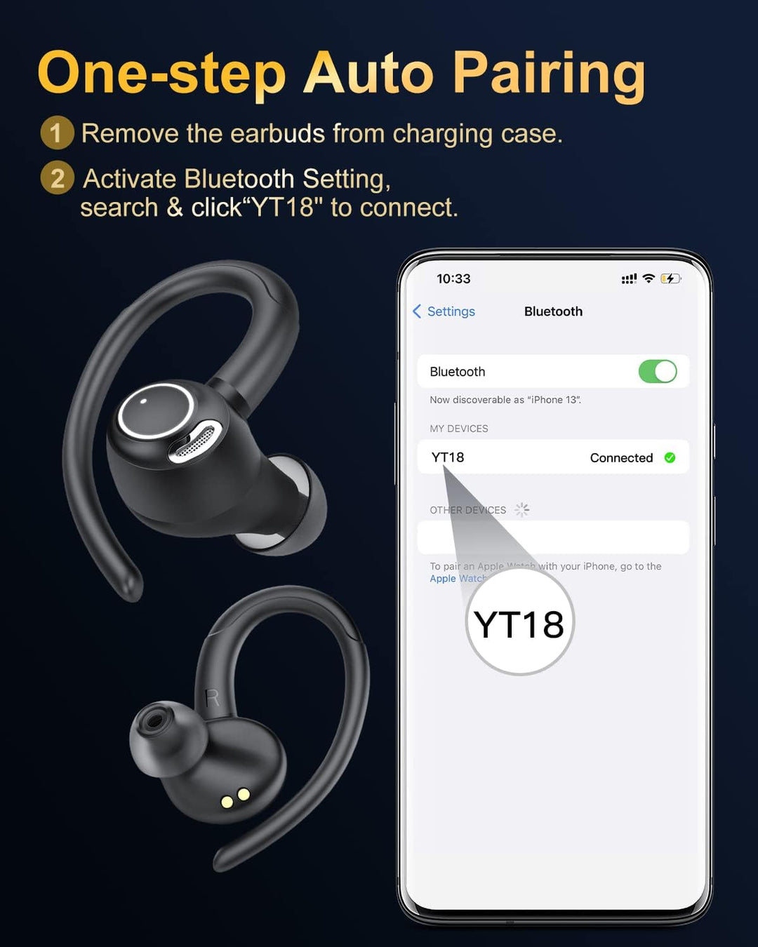 Wireless Earbuds, Bluetooth 5.3 Headphones, 2025 Wireless Earphones Hifi Stereo Sound with ENC Mic, Sport Headsets in Ear Earhooks for Running, 40H Dual LED Display, IP7, Black