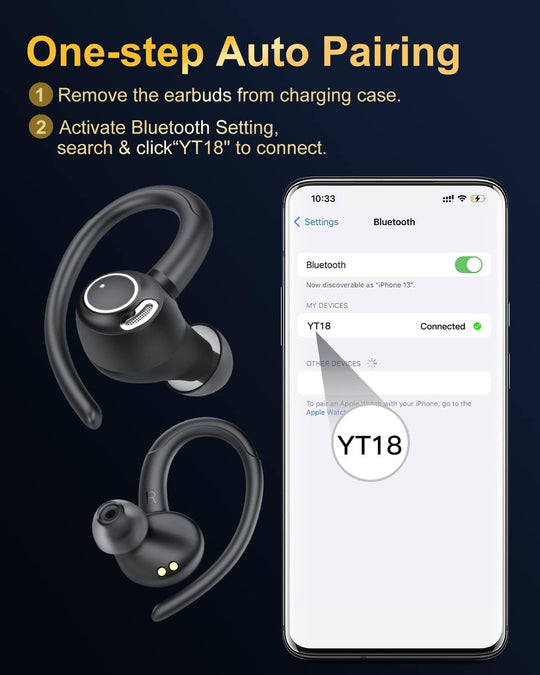 Wireless Earbuds, Bluetooth 5.3 Headphones, 2025 Wireless Earphones Hifi Stereo Sound with ENC Mic, Sport Headsets in Ear Earhooks for Running, 40H Dual LED Display, IP7, Black