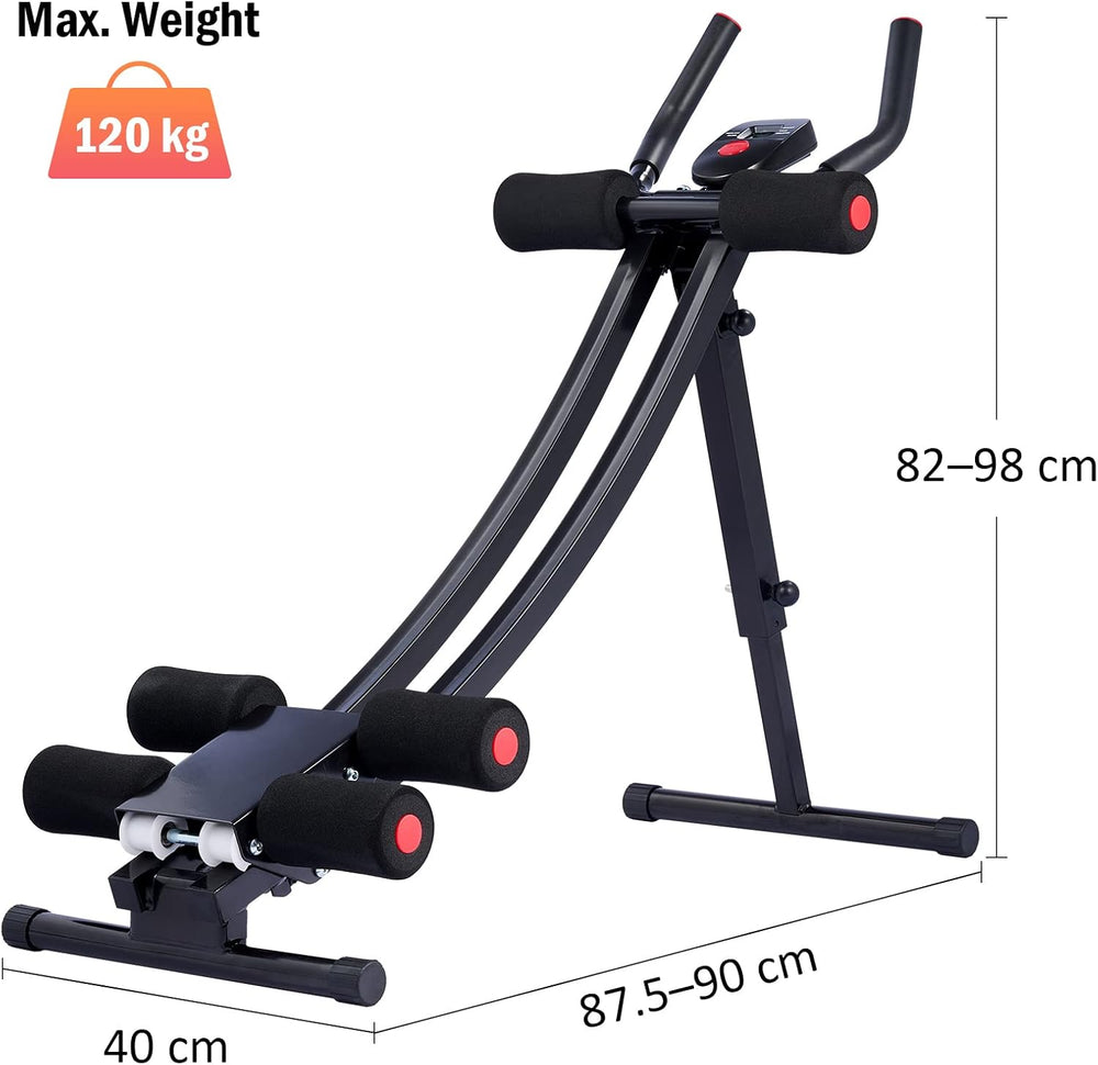 Ab Machine for Home Gym, Core Strength Training Equipment for Home Fitness, Ab Crunch Coaster with 4 Intensities and Digital Display, Foldable Core Trainer for Abdominal