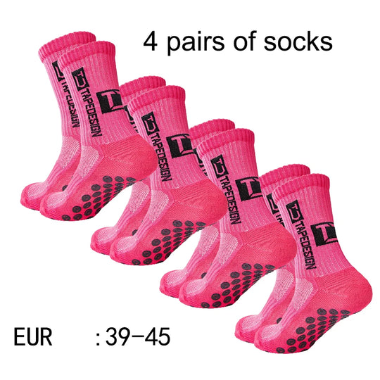 4 Pairs of New TC Mid Tube Glued Football Socks for Sports Training and Competition, Non Slip and Breathable Socks