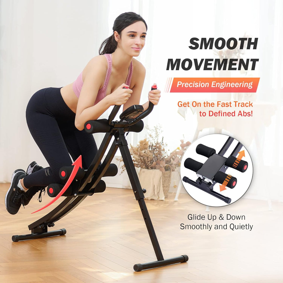 Ab Machine for Home Gym, Core Strength Training Equipment for Home Fitness, Ab Crunch Coaster with 4 Intensities and Digital Display, Foldable Core Trainer for Abdominal