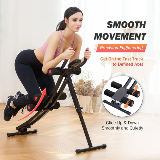Ab Machine for Home Gym, Core Strength Training Equipment for Home Fitness, Ab Crunch Coaster with 4 Intensities and Digital Display, Foldable Core Trainer for Abdominal