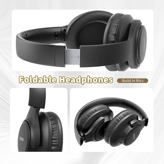 Bluetooth Headphones over Ear, 65 Hours Playtime Wireless Headphones with Microphone, Foldable Lightweight Headset with Deep Bass,Hifi Stereo Sound for Travel Work PC Cellphone (Black)