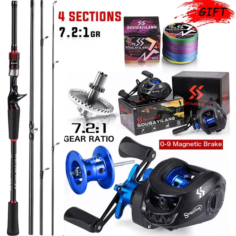 Fishing Rod Reel Combo 1.8~2.1M Carbon Fiber Casting Rod and 7.2:1 Gear Ratio Baitcasting Ree Max Drag 10Kg for Bass