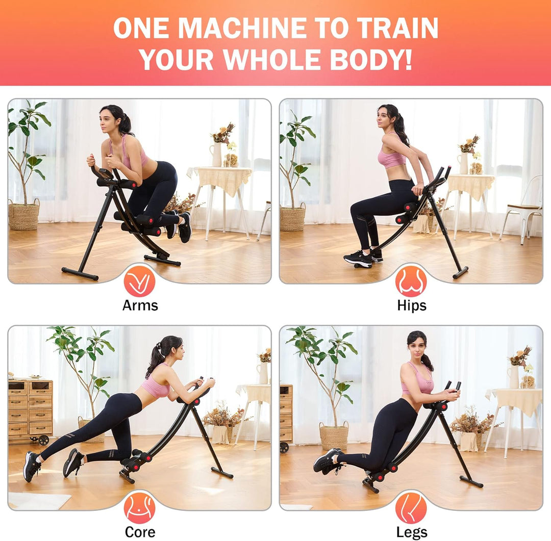 Ab Machine for Home Gym, Core Strength Training Equipment for Home Fitness, Ab Crunch Coaster with 4 Intensities and Digital Display, Foldable Core Trainer for Abdominal