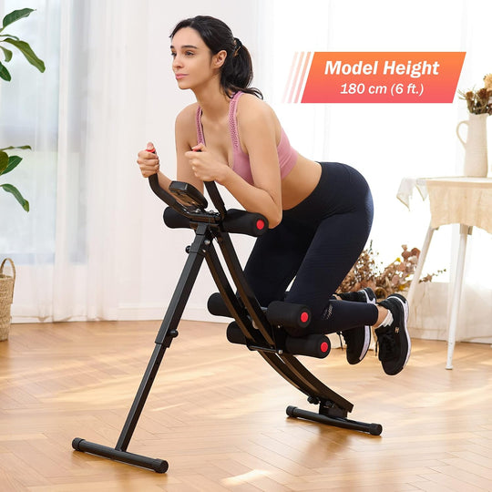 Ab Machine for Home Gym, Core Strength Training Equipment for Home Fitness, Ab Crunch Coaster with 4 Intensities and Digital Display, Foldable Core Trainer for Abdominal