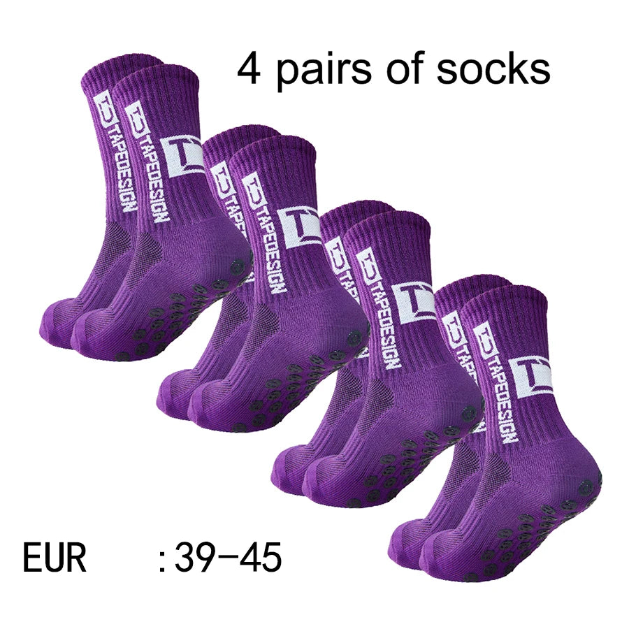 4 Pairs of New TC Mid Tube Glued Football Socks for Sports Training and Competition, Non Slip and Breathable Socks