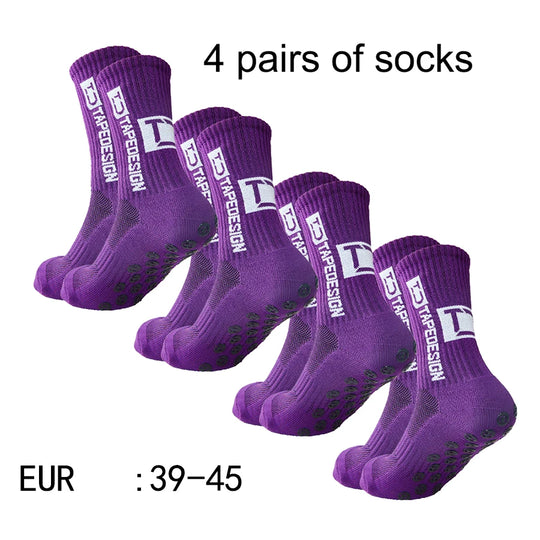 4 Pairs of New TC Mid Tube Glued Football Socks for Sports Training and Competition, Non Slip and Breathable Socks