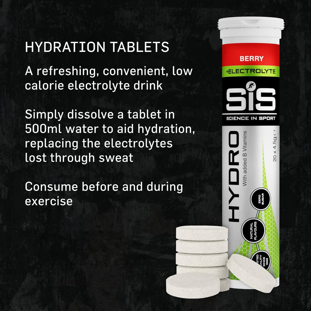Hydro Hydration Tablets, Gluten-Free, Zero Sugar, Berry Flavour plus Electrolytes, 20 Effervescent Tablets