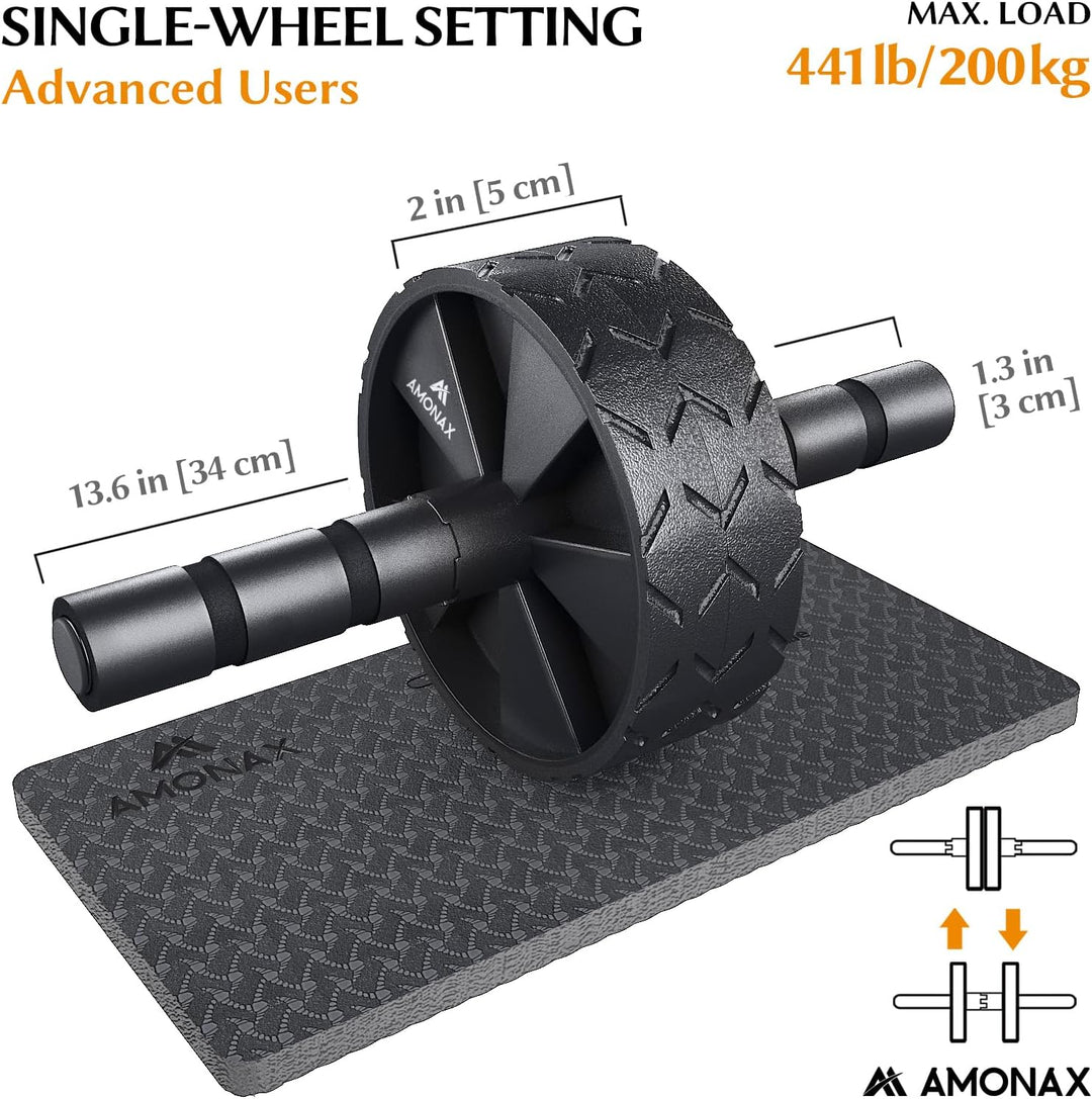 Convertible Ab Wheel Roller with Large Knee Mat for Core Abs Rollout Exercise. Double Wheel Set with Dual Fitness Strength Training Modes at Gym or Home