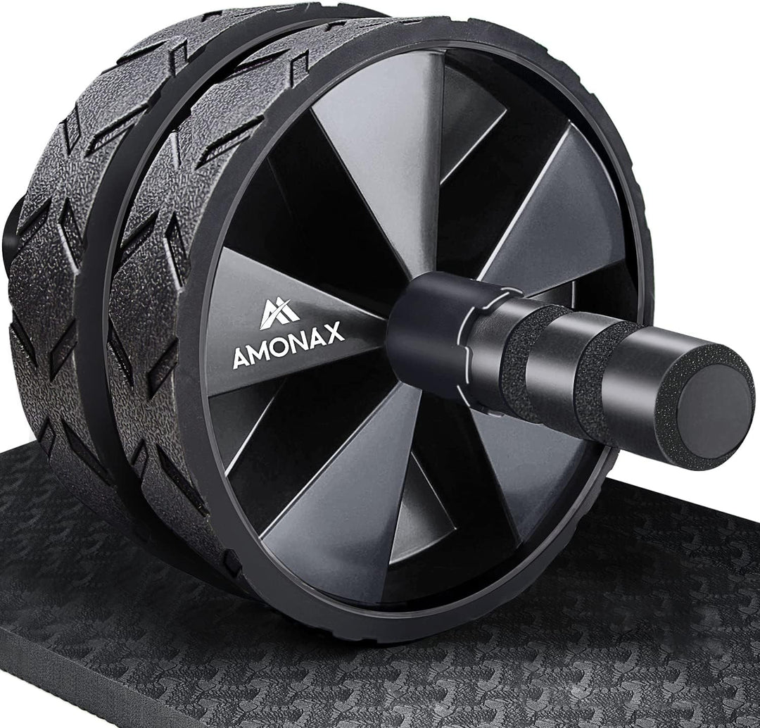 Black Convertible Ab Wheel Roller with Large Knee Mat 