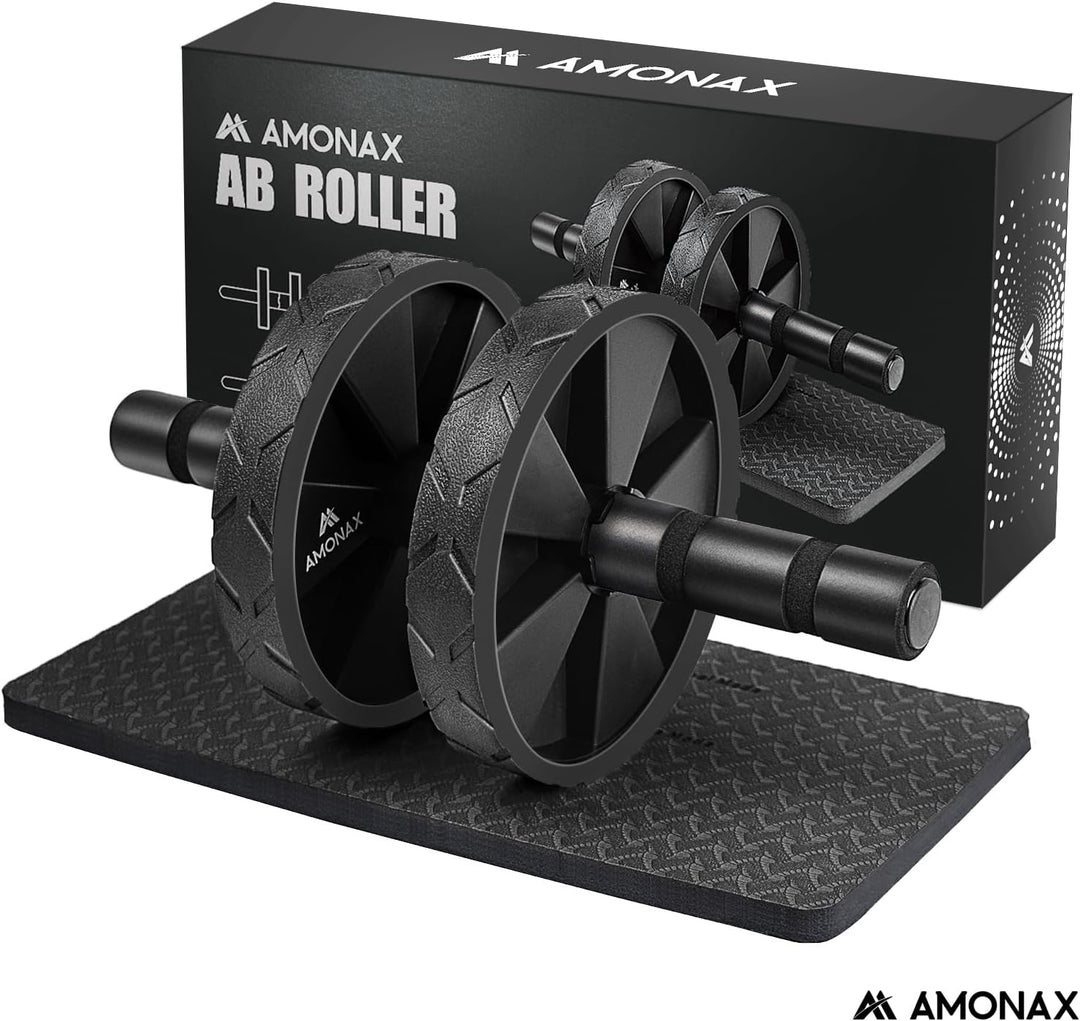 Convertible Ab Wheel Roller with Large Knee Mat for Core Abs Rollout Exercise. Double Wheel Set with Dual Fitness Strength Training Modes at Gym or Home