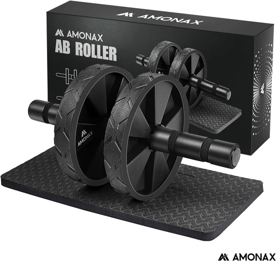 Convertible Ab Wheel Roller with Large Knee Mat for Core Abs Rollout Exercise. Double Wheel Set with Dual Fitness Strength Training Modes at Gym or Home