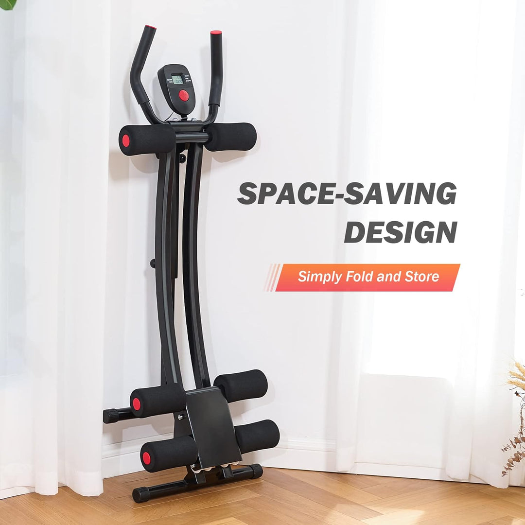 Ab Machine for Home Gym, Core Strength Training Equipment for Home Fitness, Ab Crunch Coaster with 4 Intensities and Digital Display, Foldable Core Trainer for Abdominal
