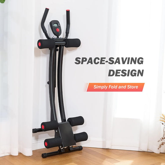 Ab Machine for Home Gym, Core Strength Training Equipment for Home Fitness, Ab Crunch Coaster with 4 Intensities and Digital Display, Foldable Core Trainer for Abdominal