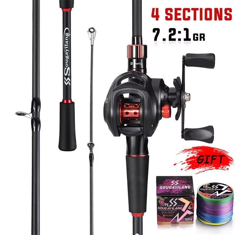 Fishing Rod Reel Combo 1.8~2.1M Carbon Fiber Casting Rod and 7.2:1 Gear Ratio Baitcasting Ree Max Drag 10Kg for Bass