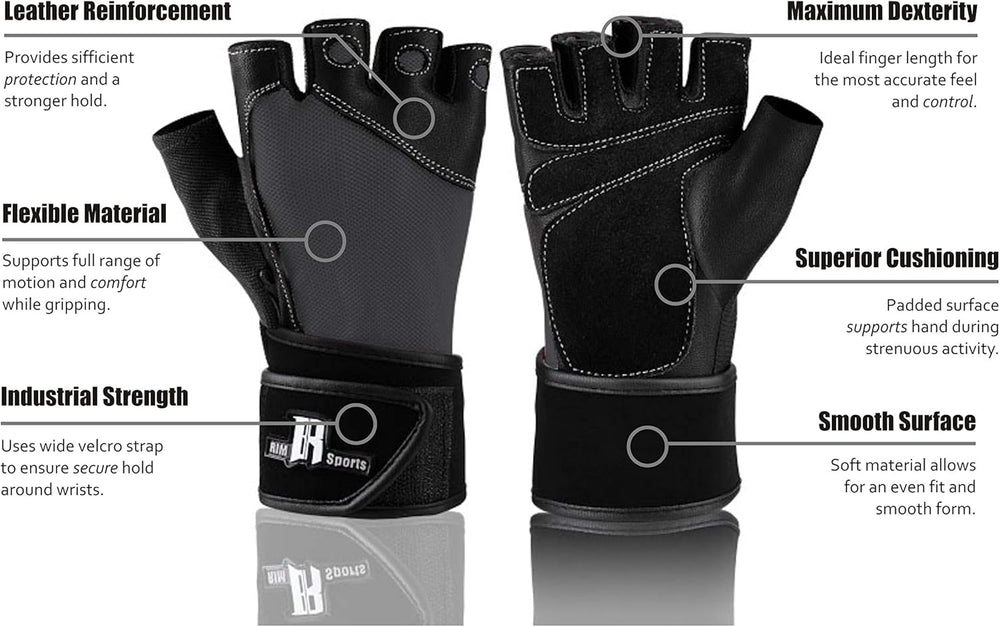 Premium Leather Weight Lifting Gloves with Wrist Support for Supreme Protection Wrist Wrap Gloves with Palm Padded and Thumb Protected Workout Gloves for Weightlifting, Pullups & Deadlift
