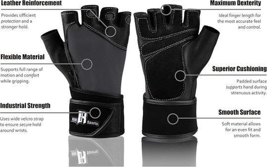 Premium Leather Weight Lifting Gloves with Wrist Support for Supreme Protection Wrist Wrap Gloves with Palm Padded and Thumb Protected Workout Gloves for Weightlifting, Pullups & Deadlift