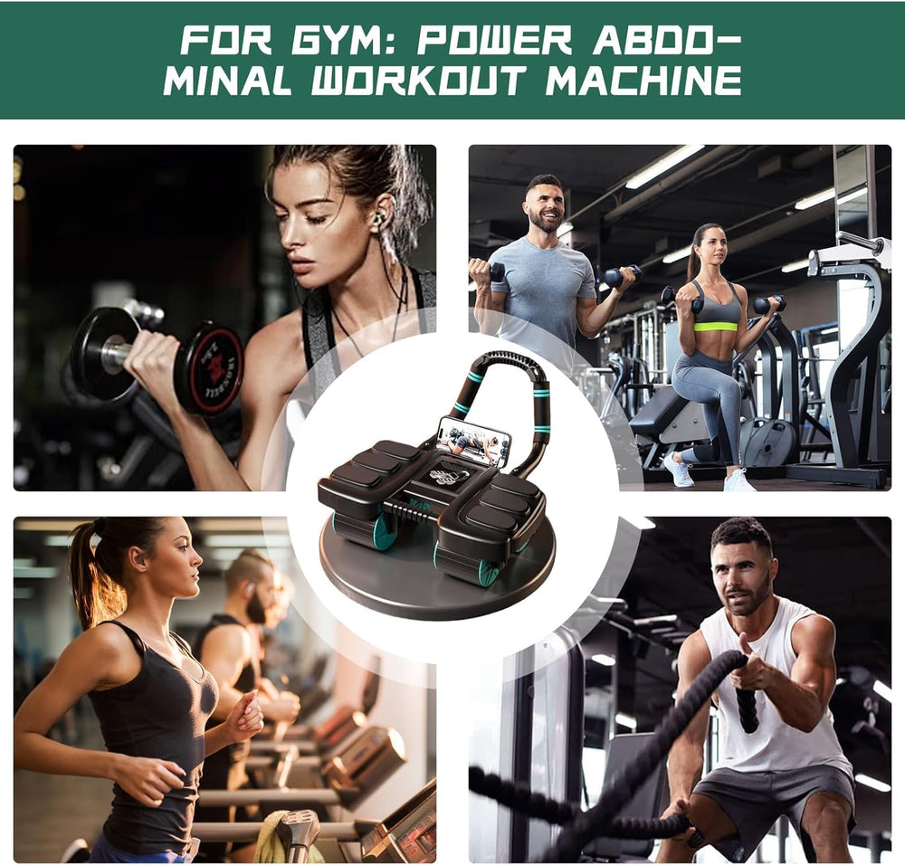 Abdominal Wheel Roller New Ab Roller Exercise Wheel Abs Workout Equipment Machine of Home Fitness Sports Sliders for Core Trainer Gym Automatic Rebound Elbow Support with Built-In Phone Holder