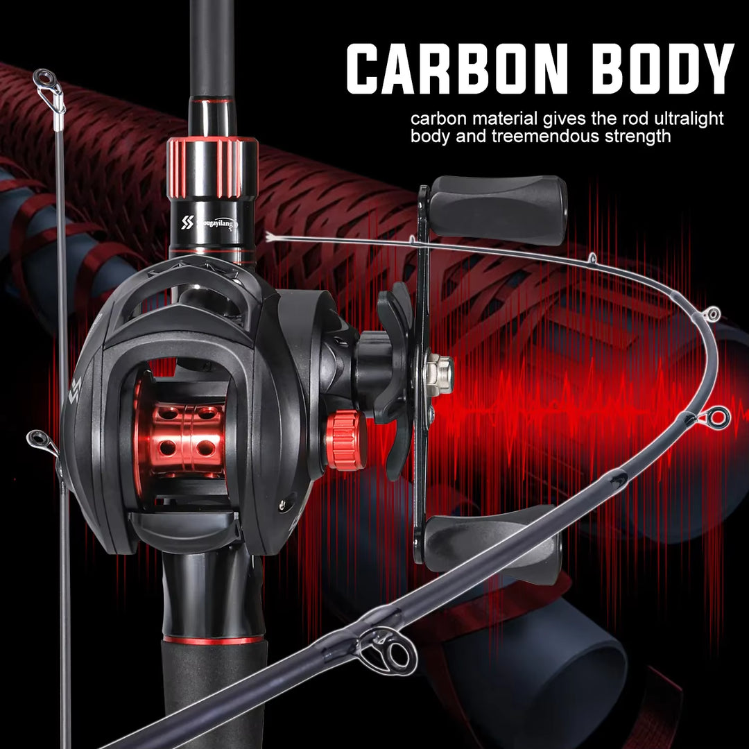 Fishing Rod Reel Combo 1.8~2.1M Carbon Fiber Casting Rod and 7.2:1 Gear Ratio Baitcasting Ree Max Drag 10Kg for Bass