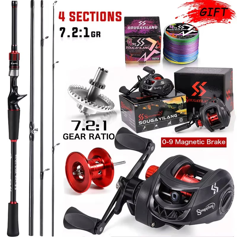 Fishing Rod Reel Combo 1.8~2.1M Carbon Fiber Casting Rod and 7.2:1 Gear Ratio Baitcasting Ree Max Drag 10Kg for Bass