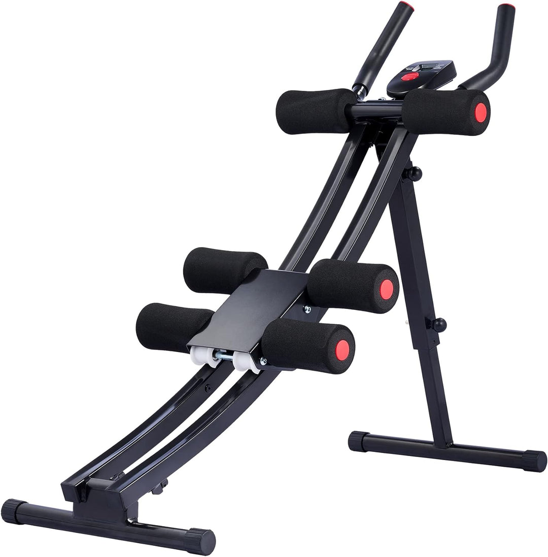 Ab Machine for Home Gym, Core Strength Training Equipment for Home Fitness, Ab Crunch Coaster with 4 Intensities and Digital Display, Foldable Core Trainer for Abdominal